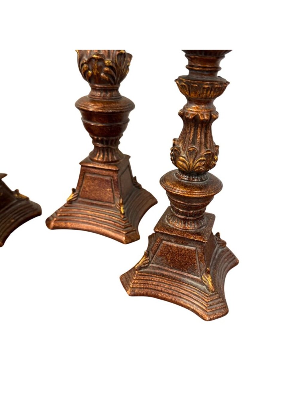 Antique Style Pedestal Candle Holder Stands Set Of 3 Table Ornate Resin Gold Bro - Picture 5 of 5